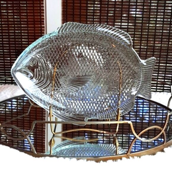 FISH & Seafood Serving 2 Trays  Glass Vintage  Not 4‎ Oven - Picture 3 of 9